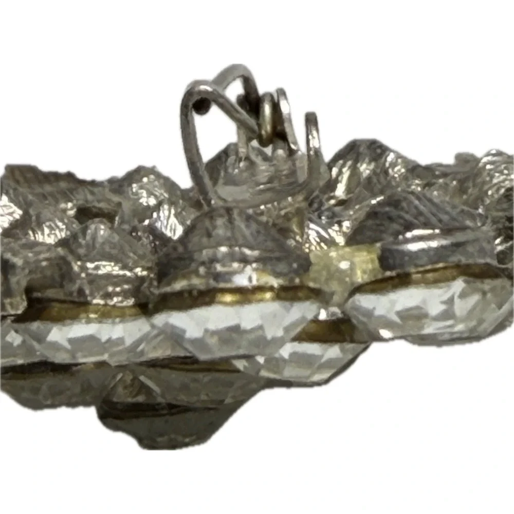 Vintage 1950s Rhinestone Brooch Pin Silver Tone Leaf Crystal Floral‎ Statement